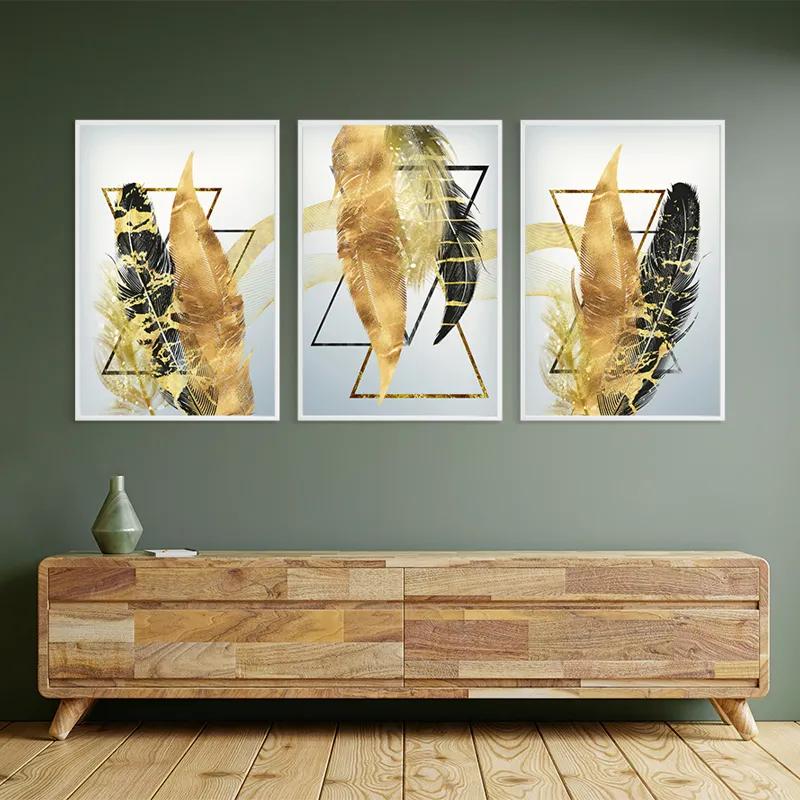 többrészes vászonkép Blacknd Gold Feathears mockup 2