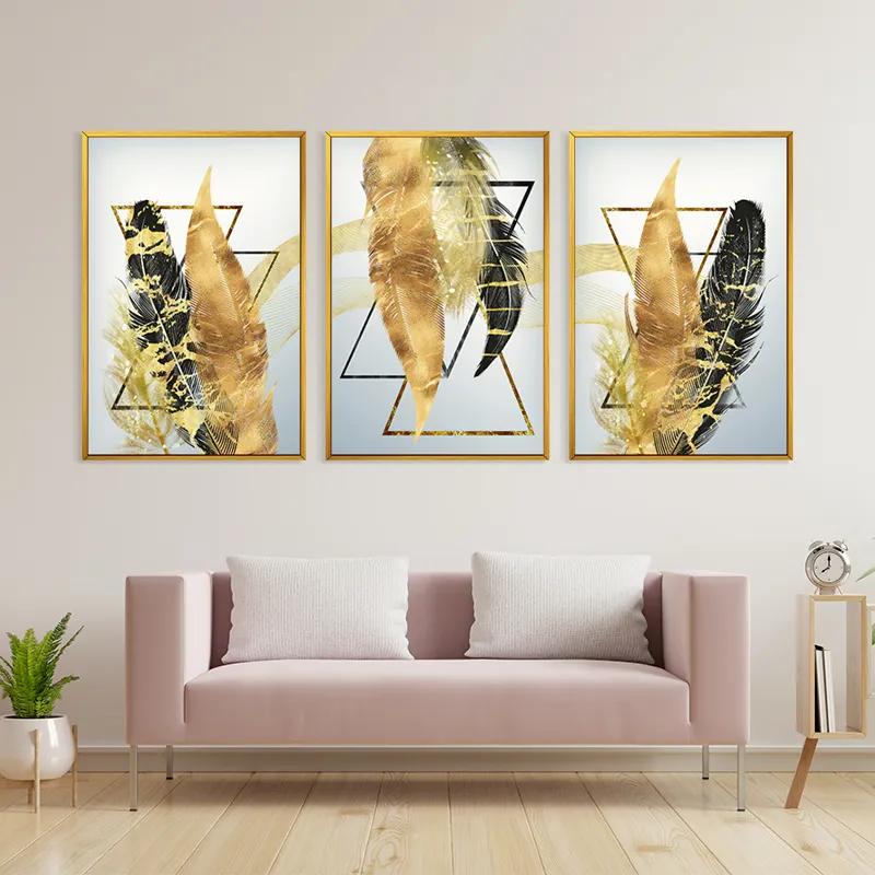 többrészes vászonkép Blacknd Gold Feathears mockup 3