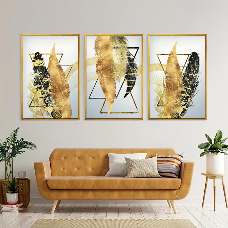 többrészes vászonkép Blacknd Gold Feathears mockup 4