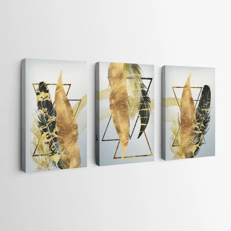 többrészes vászonkép Blacknd Gold Feathears mockup 0