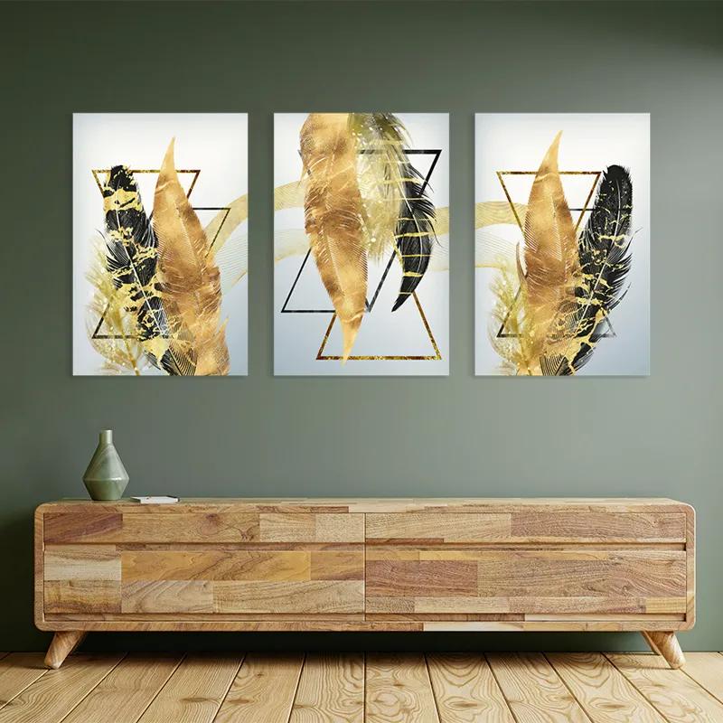 többrészes vászonkép Blacknd Gold Feathears mockup 2