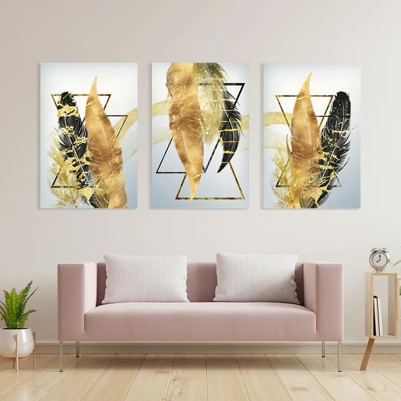 többrészes vászonkép Blacknd Gold Feathears mockup 3