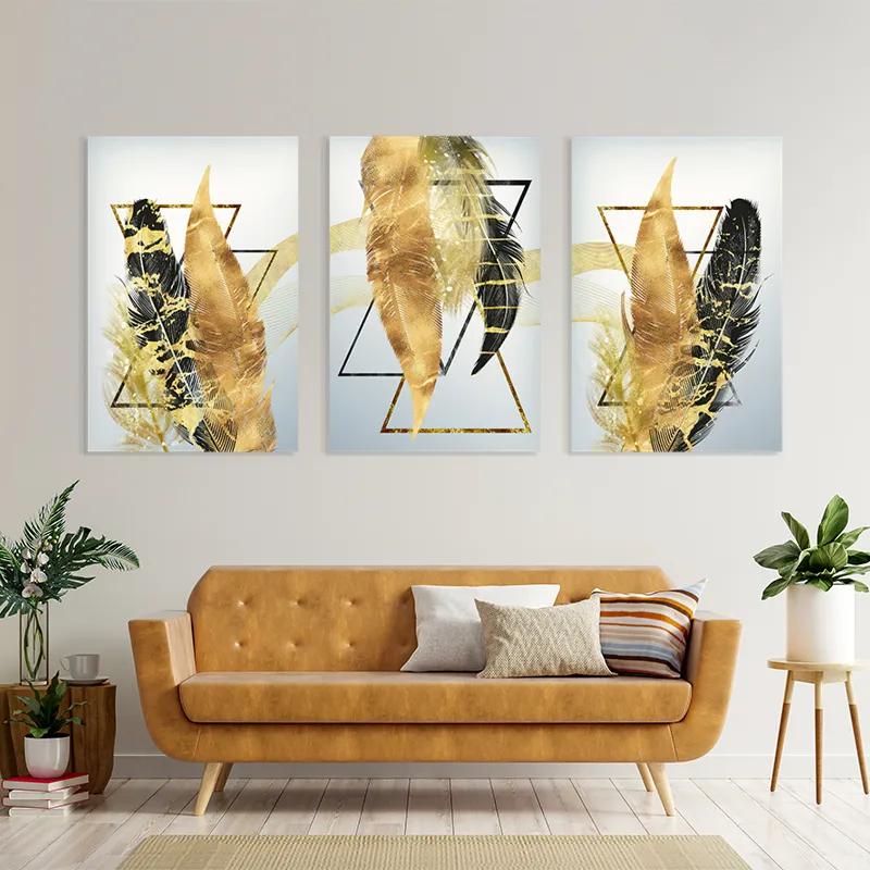 többrészes vászonkép Blacknd Gold Feathears mockup 4