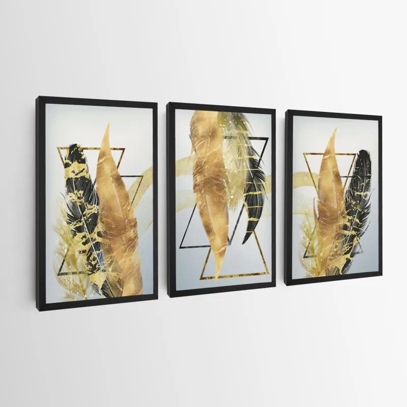 többrészes vászonkép Blacknd Gold Feathears mockup 0