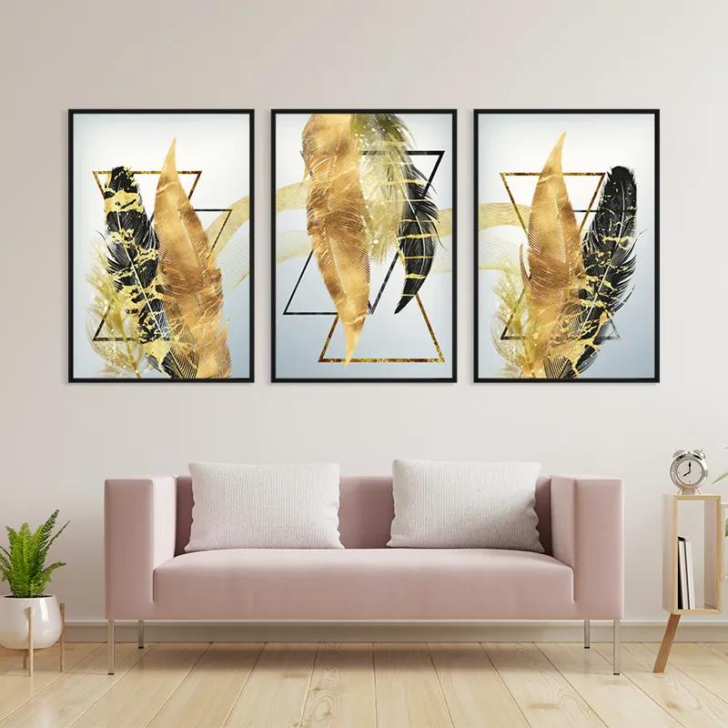 többrészes vászonkép Blacknd Gold Feathears mockup 3