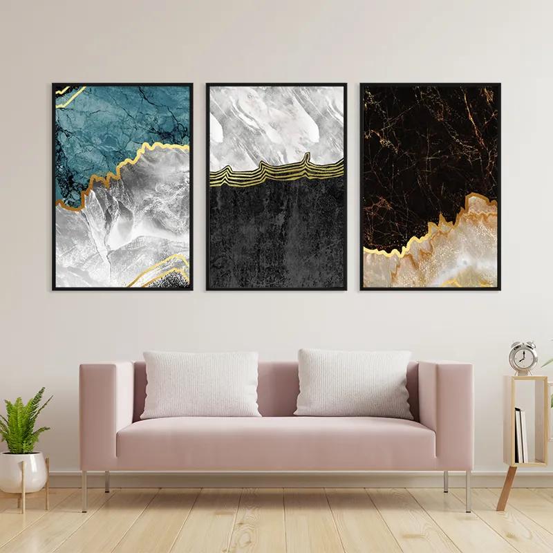 többrészes vászonkép Abstract Silver Waves mockup 3