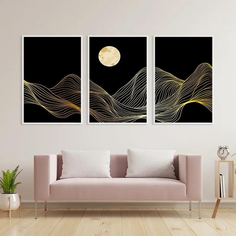 többrészes vászonkép Moon Gold Waves mockup 3