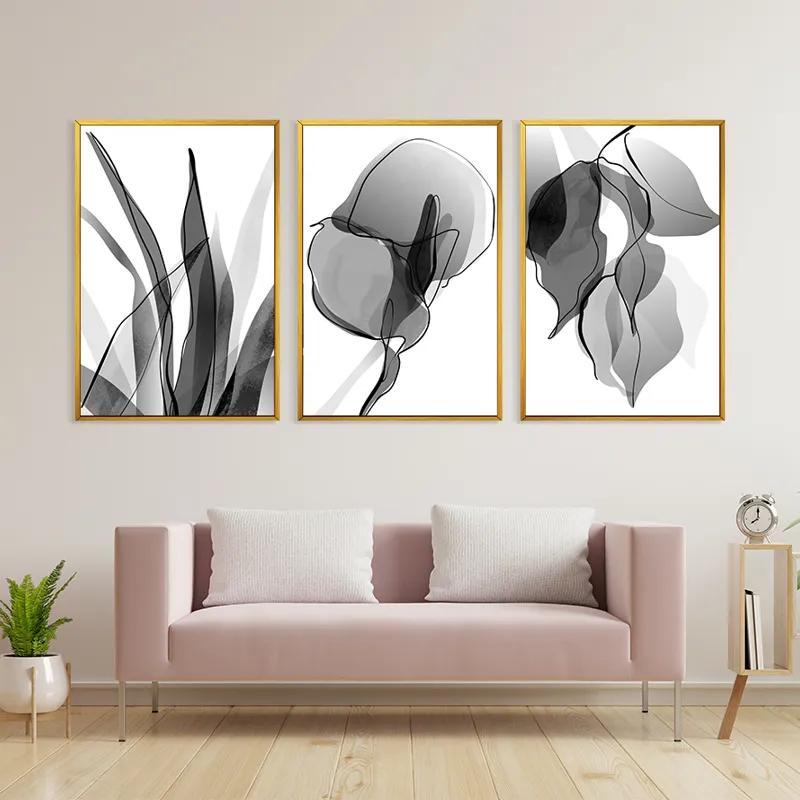 többrészes vászonkép Grey Leaf Set mockup 3