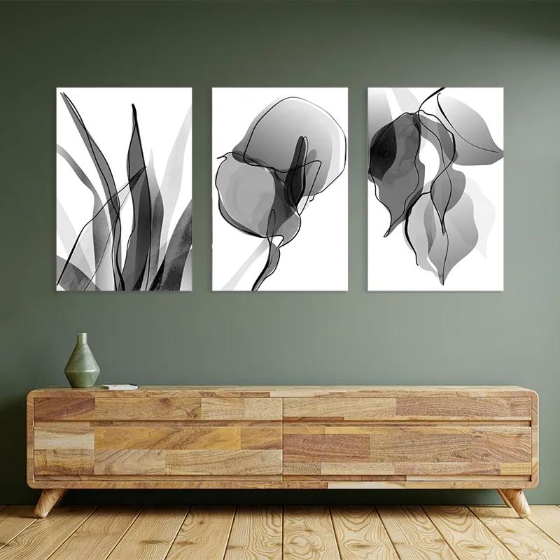 többrészes vászonkép Grey Leaf Set mockup 2