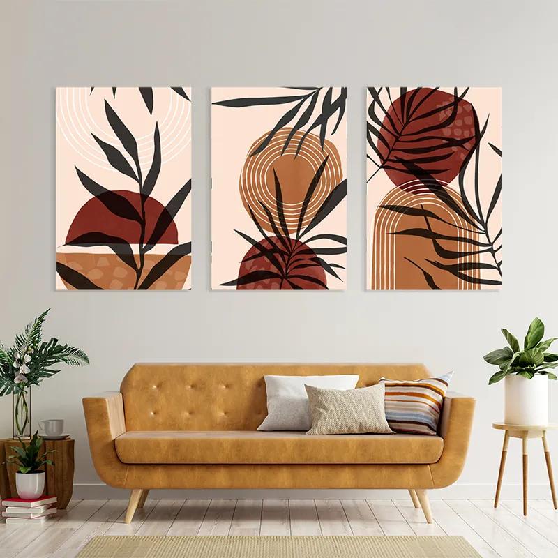 többrészes vászonkép Grey Leaf Orange mockup 4