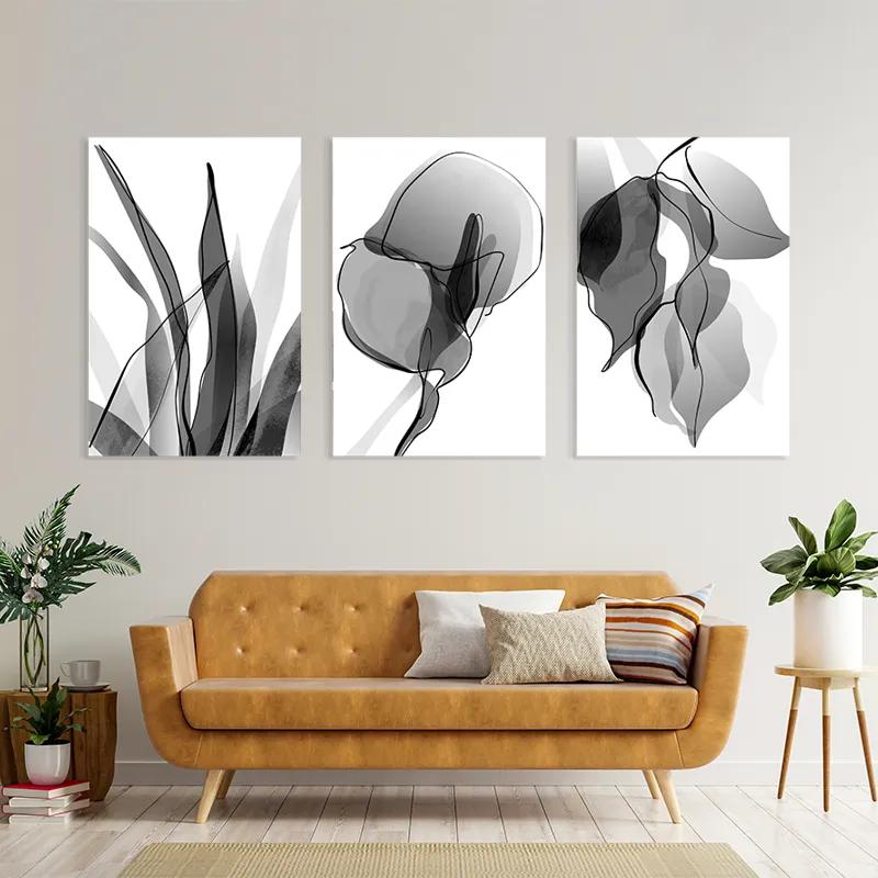 többrészes vászonkép Grey Leaf Set mockup 4