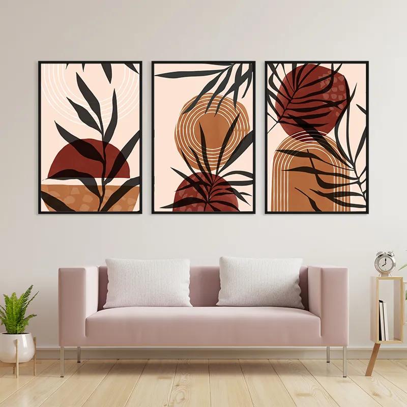 többrészes vászonkép Grey Leaf Orange mockup 3