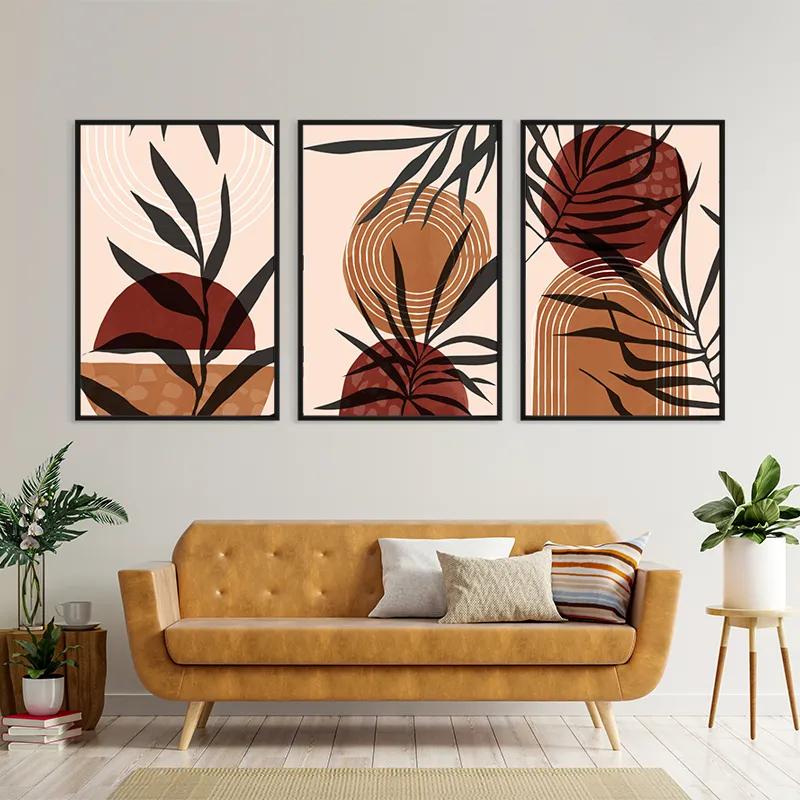 többrészes vászonkép Grey Leaf Orange mockup 4