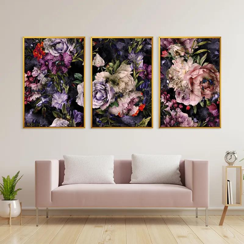 többrészes vászonkép Abstract Purple Flowers mockup 3