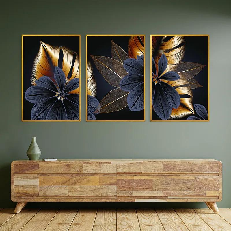 többrészes vászonkép Blacknd Gold Flower mockup 2