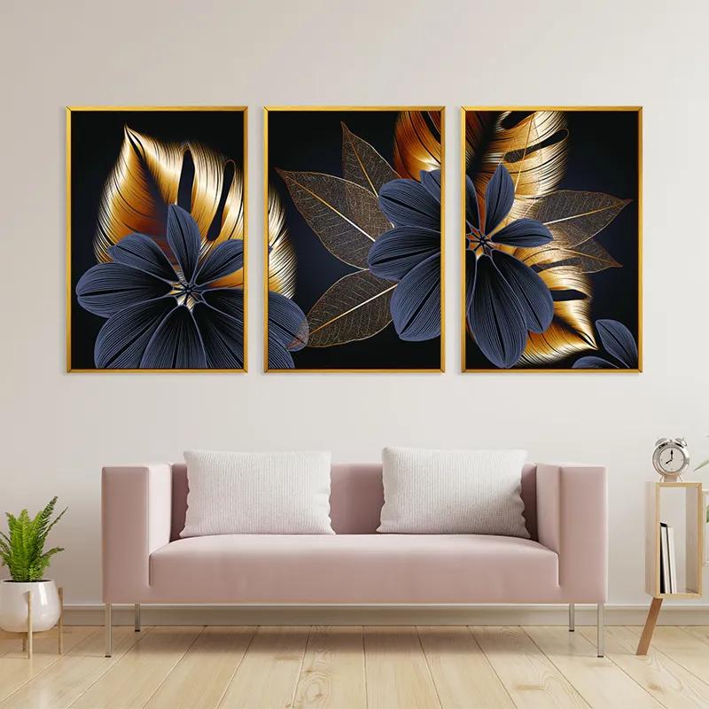 többrészes vászonkép Blacknd Gold Flower mockup 3