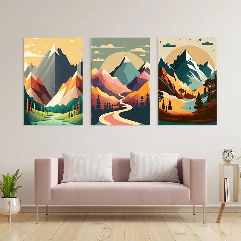 többrészes vászonkép Colorful Mountain Set mockup 3