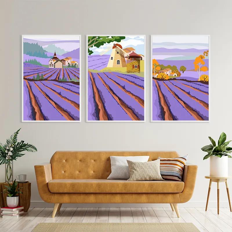 többrészes vászonkép Purple Rural Field mockup 4