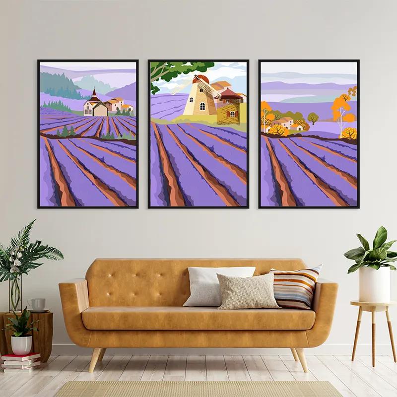 többrészes vászonkép Purple Rural Field mockup 4