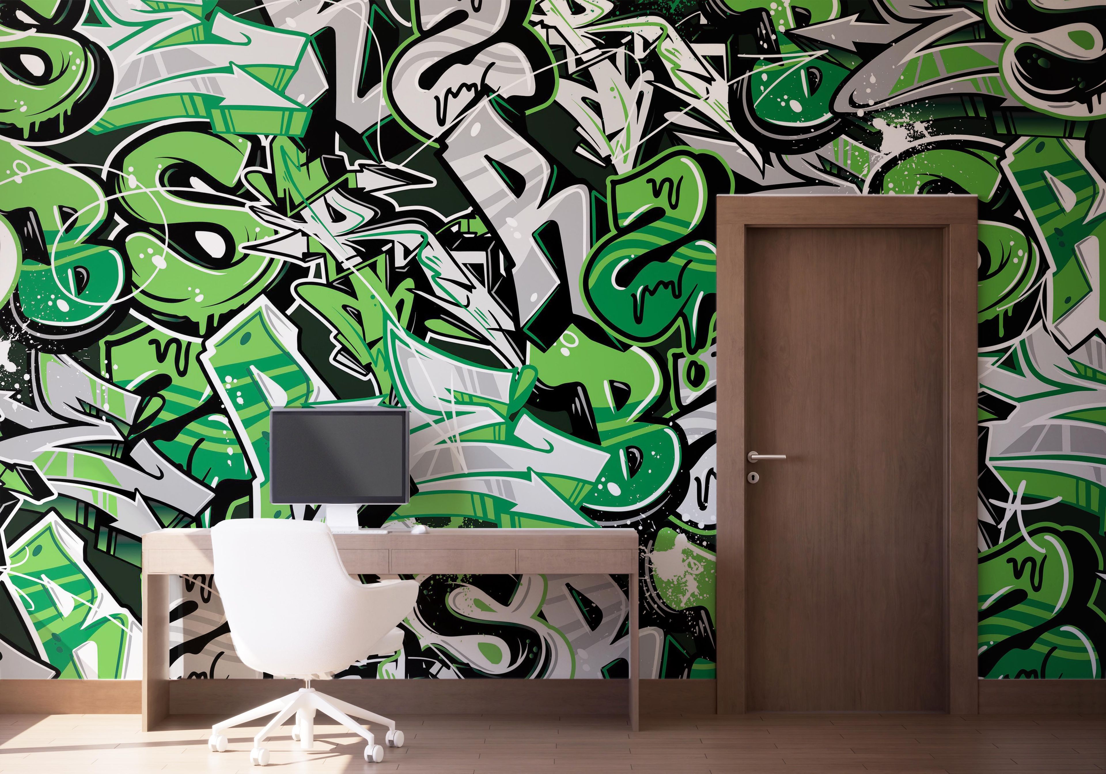 Green Letters Graffiti mockup 1