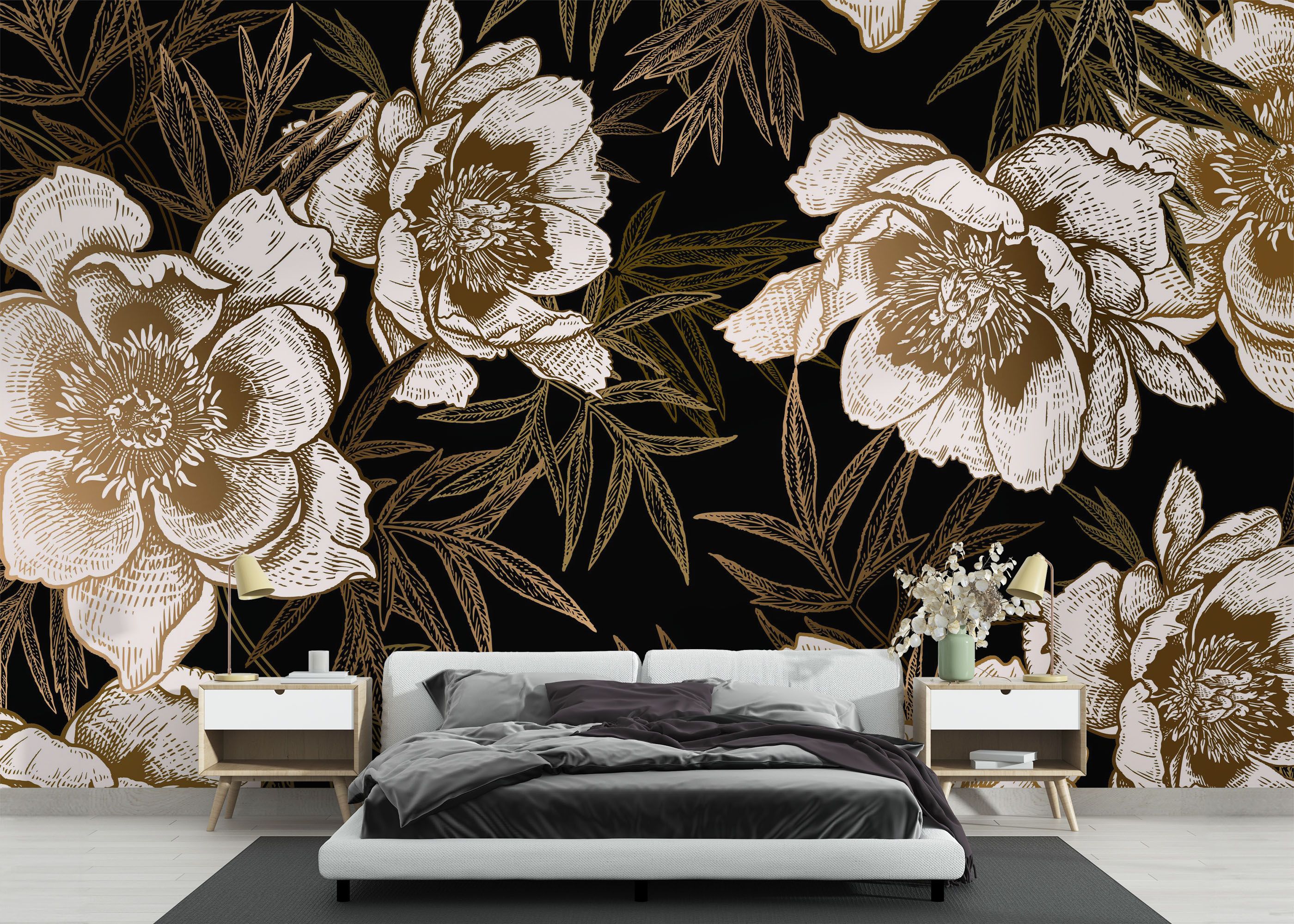 Gold Black Peonies mockup 3