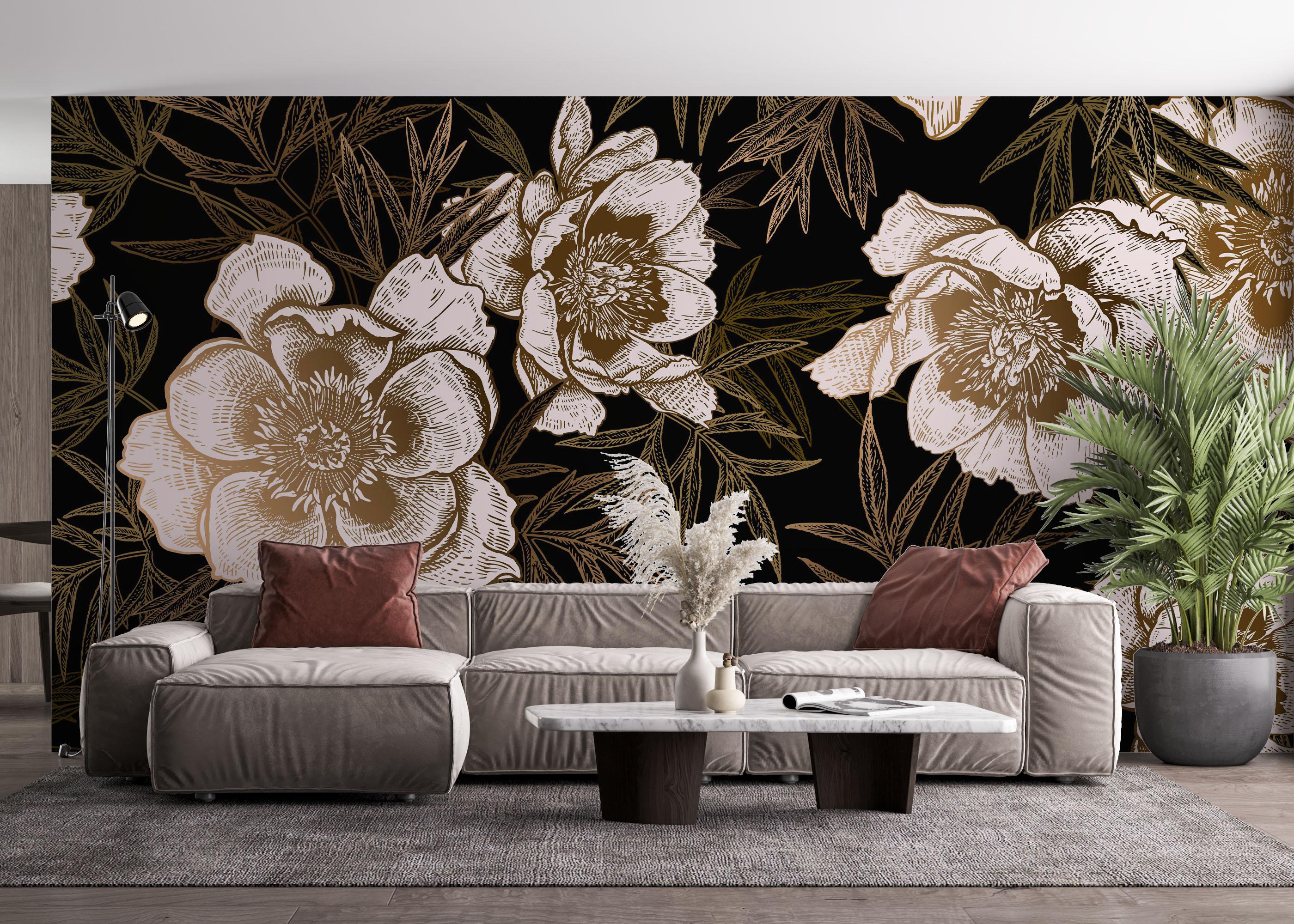 Fotótapéta Gold Black Peonies mockup 4