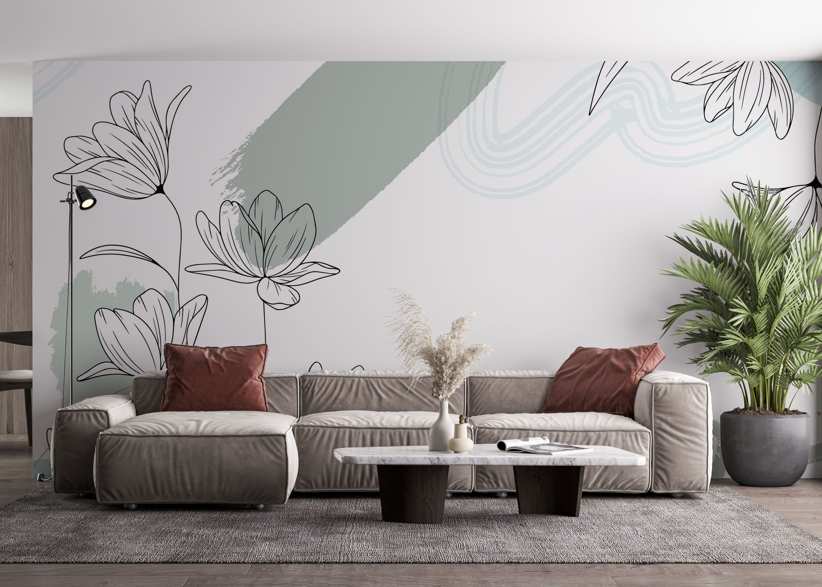 Green Flower Wall mockup 4