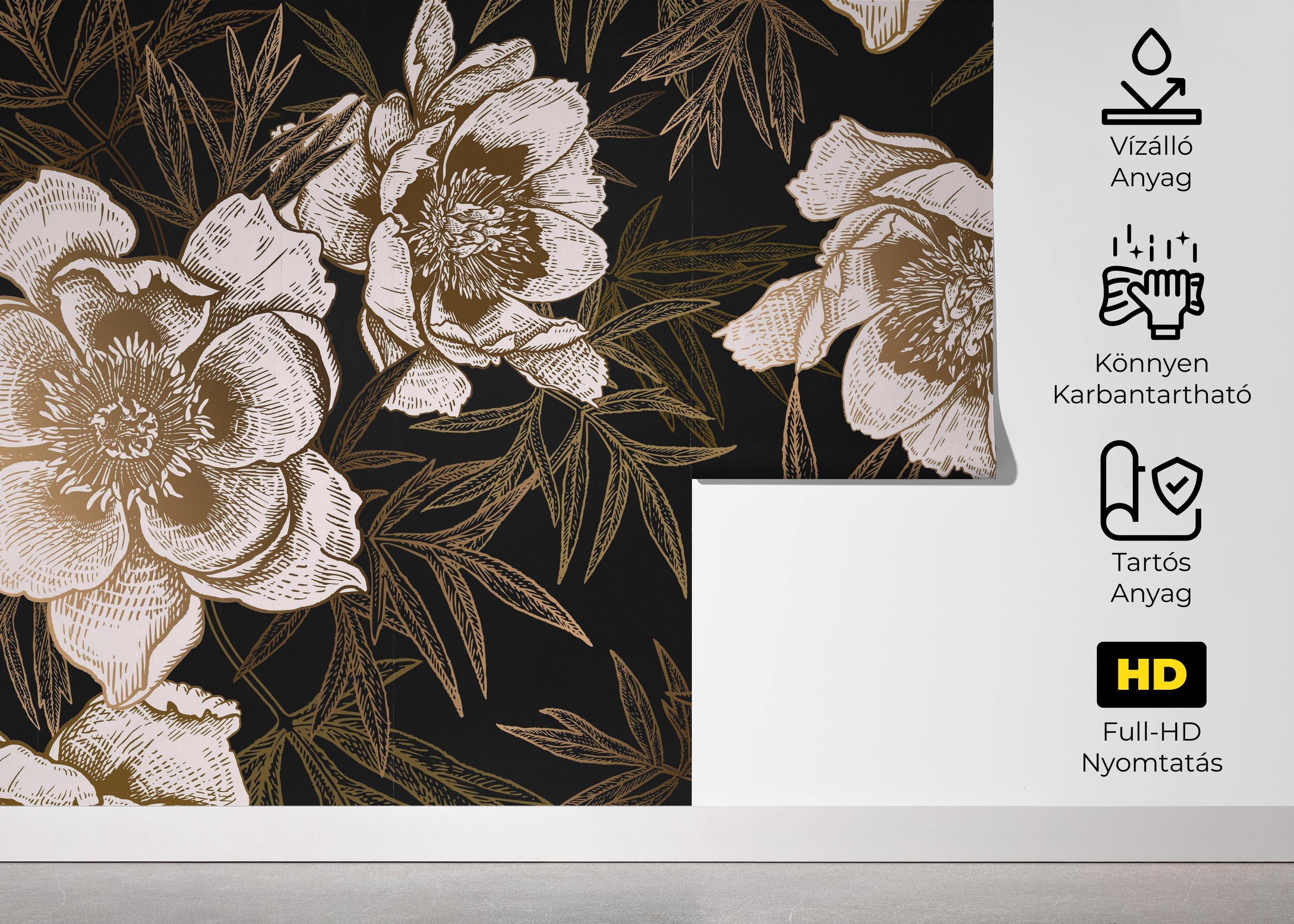Fotótapéta Gold Black Peonies mockup 5