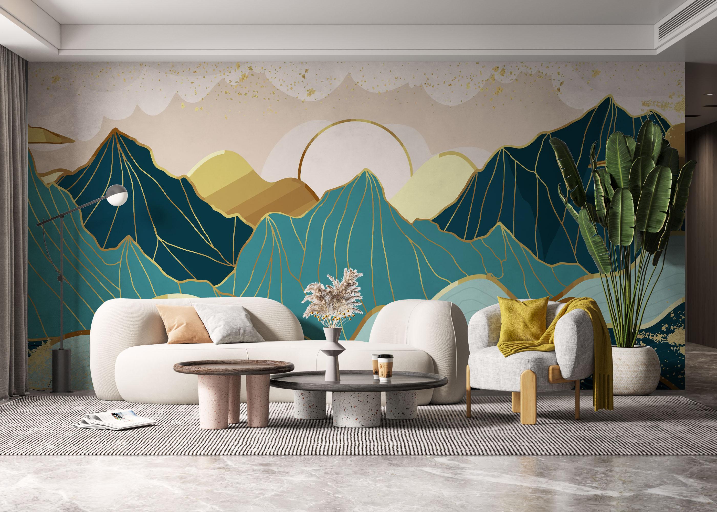 Fotótapéta Blue Gold Mountain mockup 6