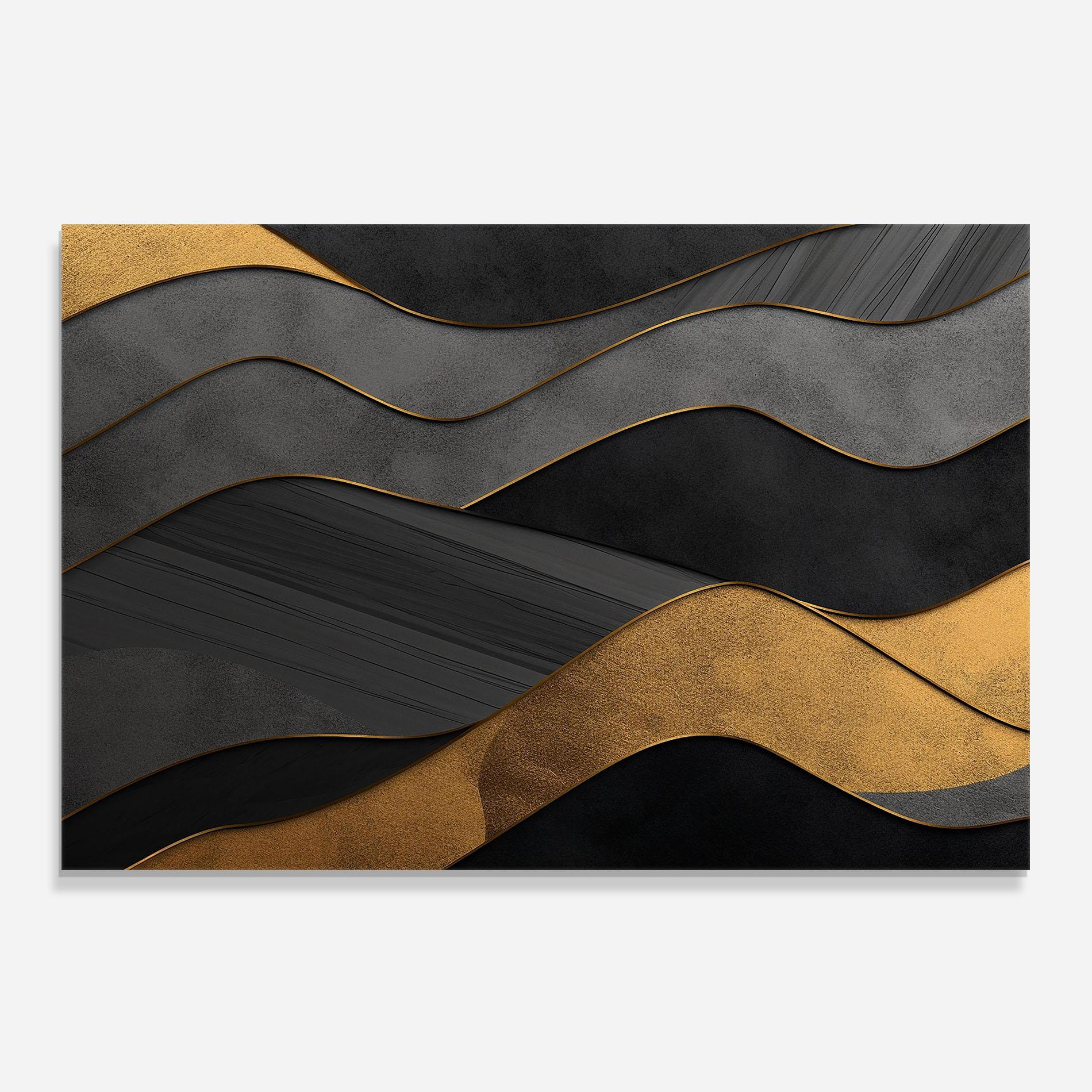 Konyhai üveg hátfal Abstract Gold And Grey Waves mockup 0