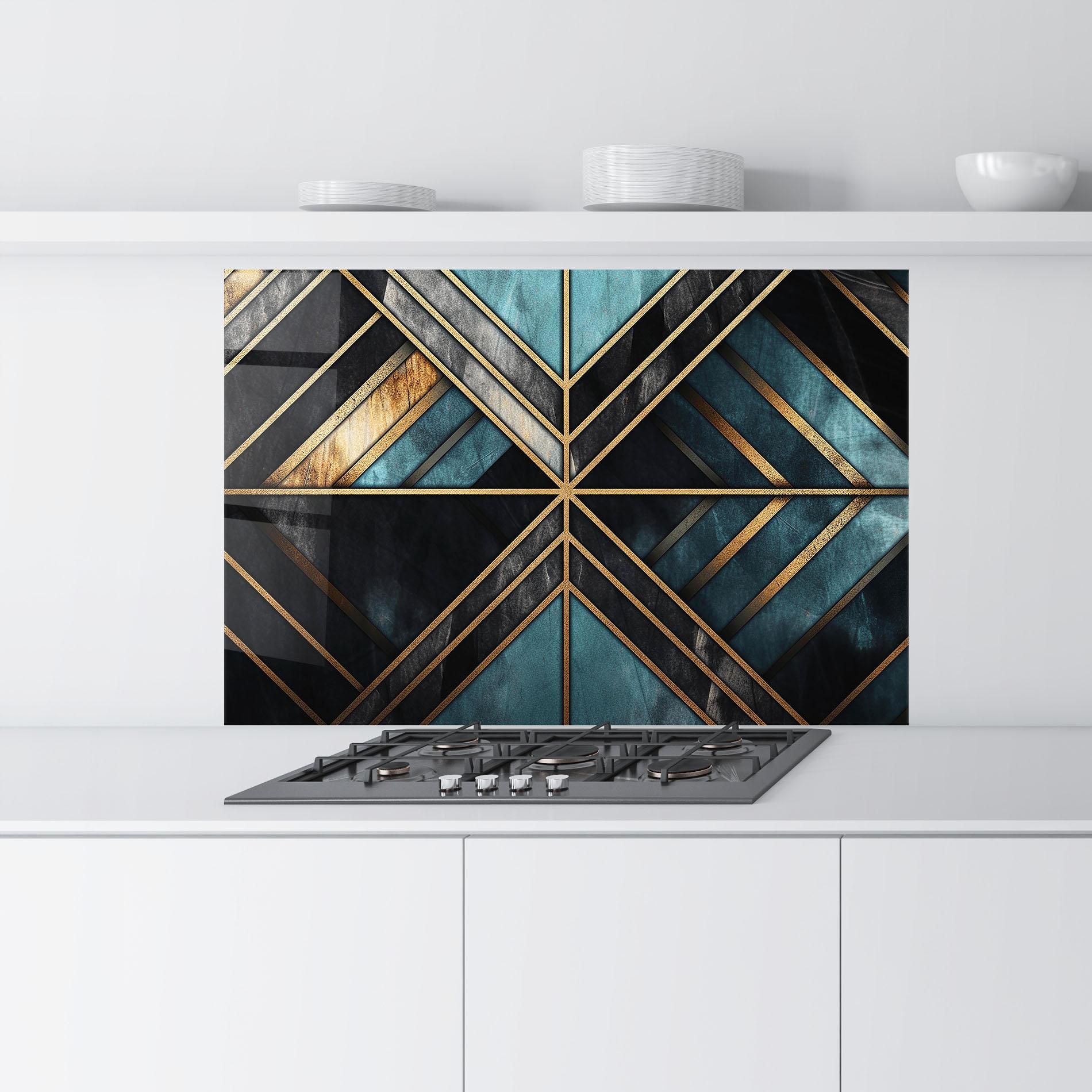 Konyhai üveg hátfal Gold Lines On Blue Painting mockup 9