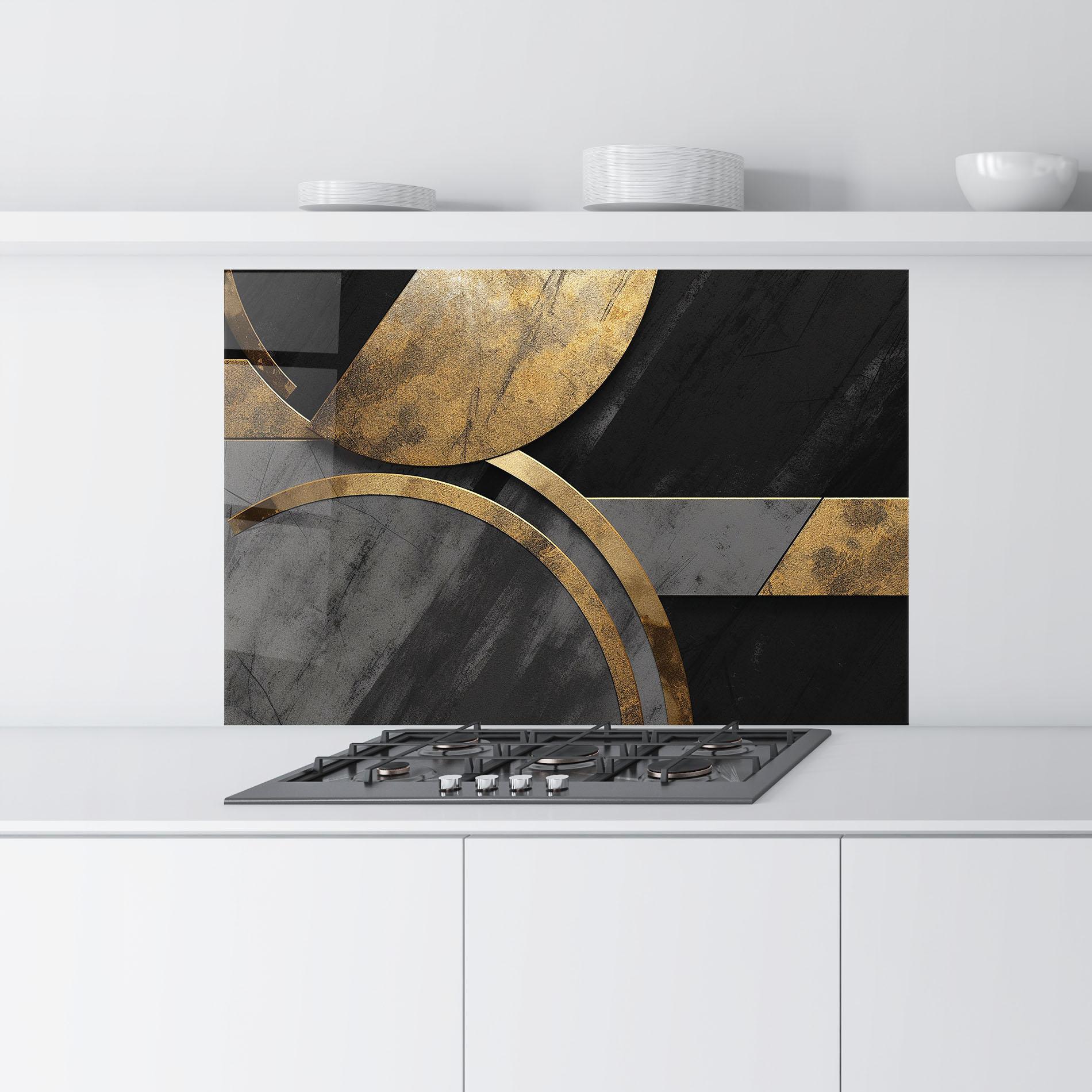 Konyhai üveg hátfal Grey With Gold Painting mockup 9