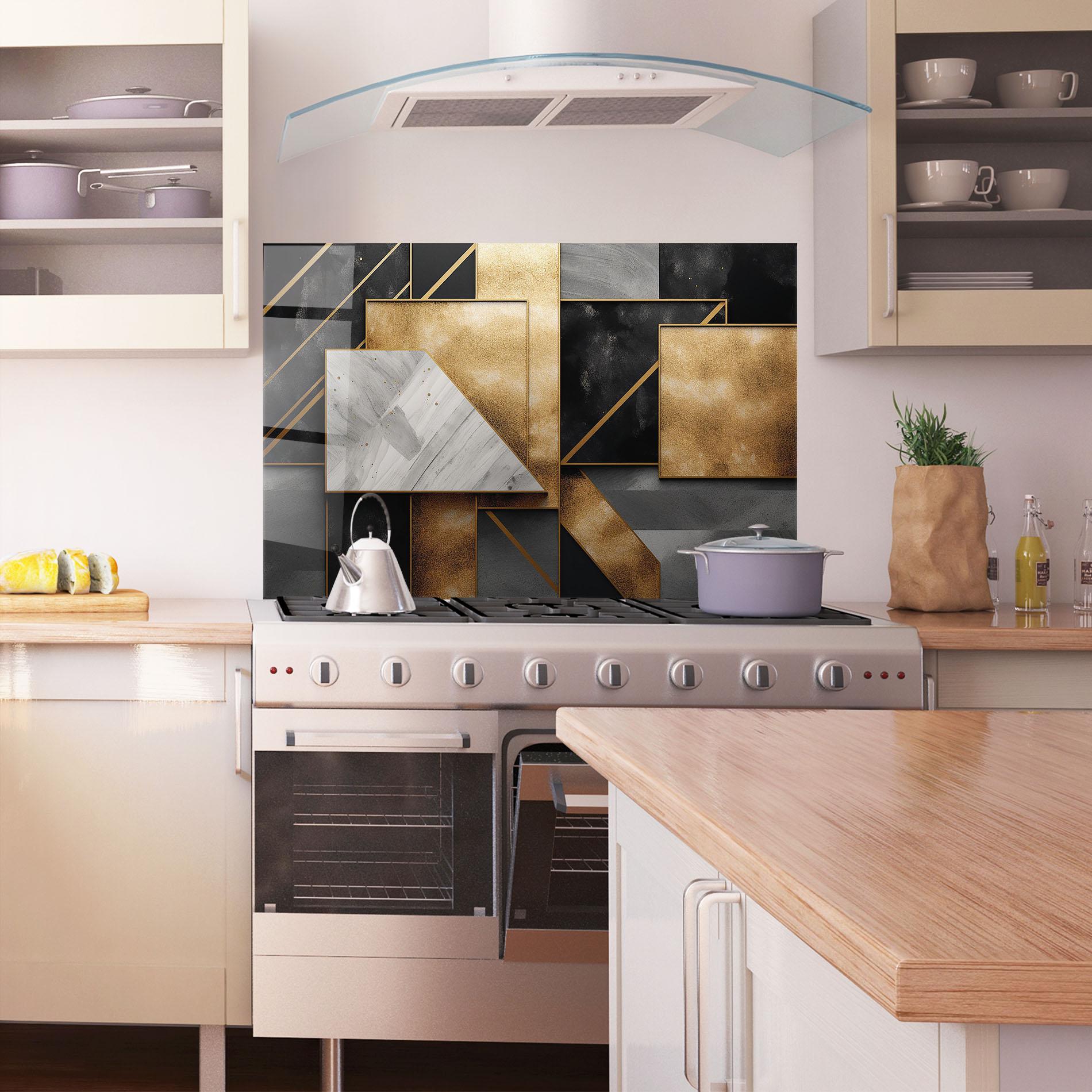 Konyhai üveg hátfal Abstract Gold Square mockup 1