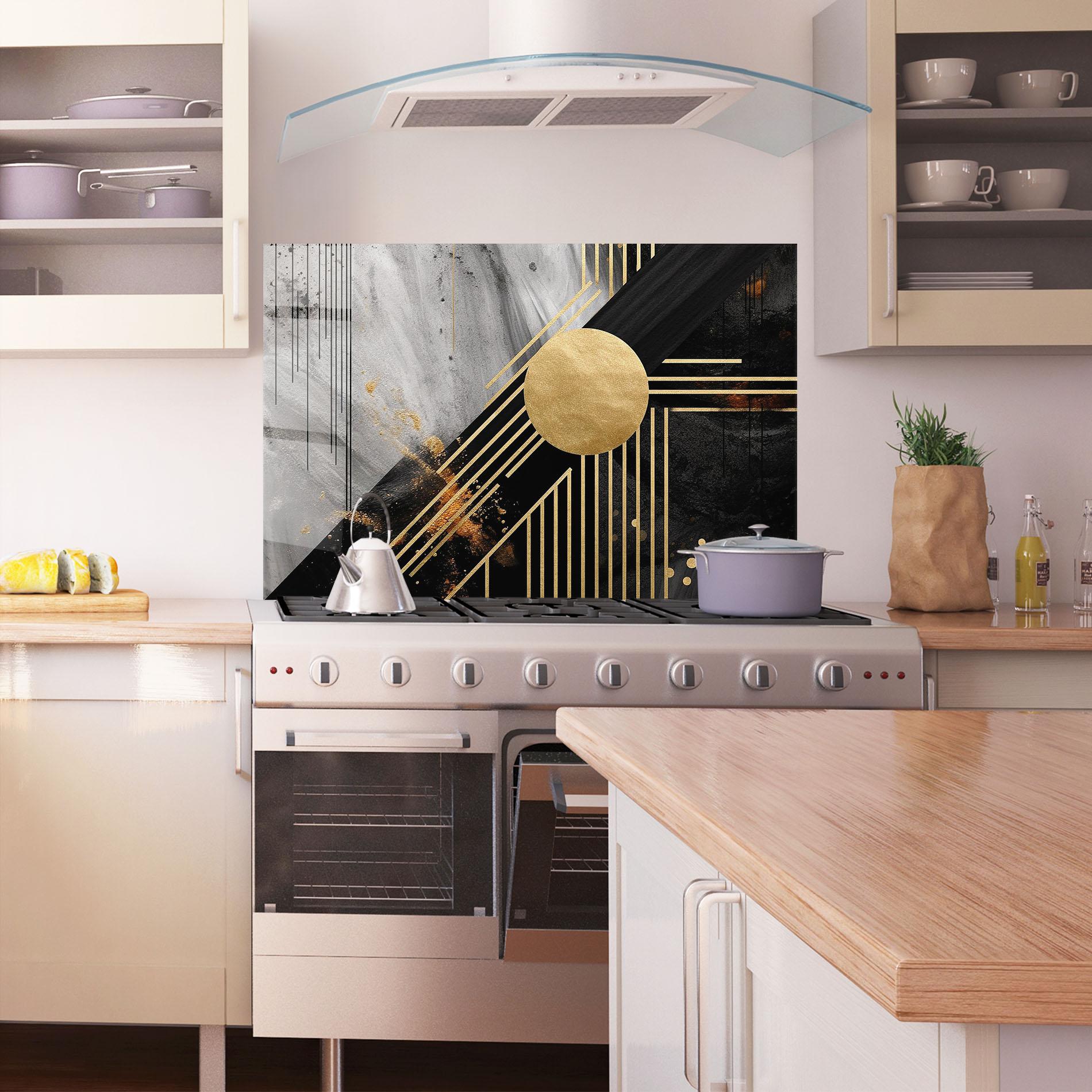 Konyhai üveg hátfal Gold Circle With Lines mockup 1