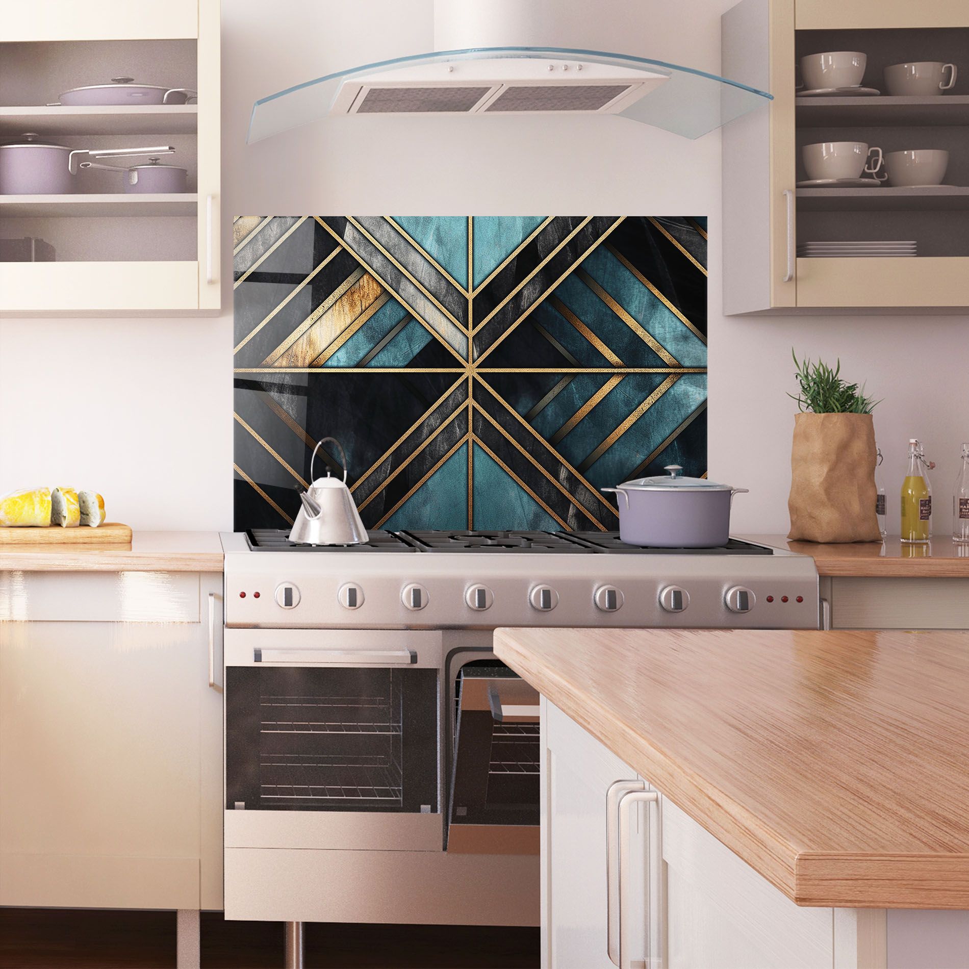 Gold Lines On Blue Painting mockup 1