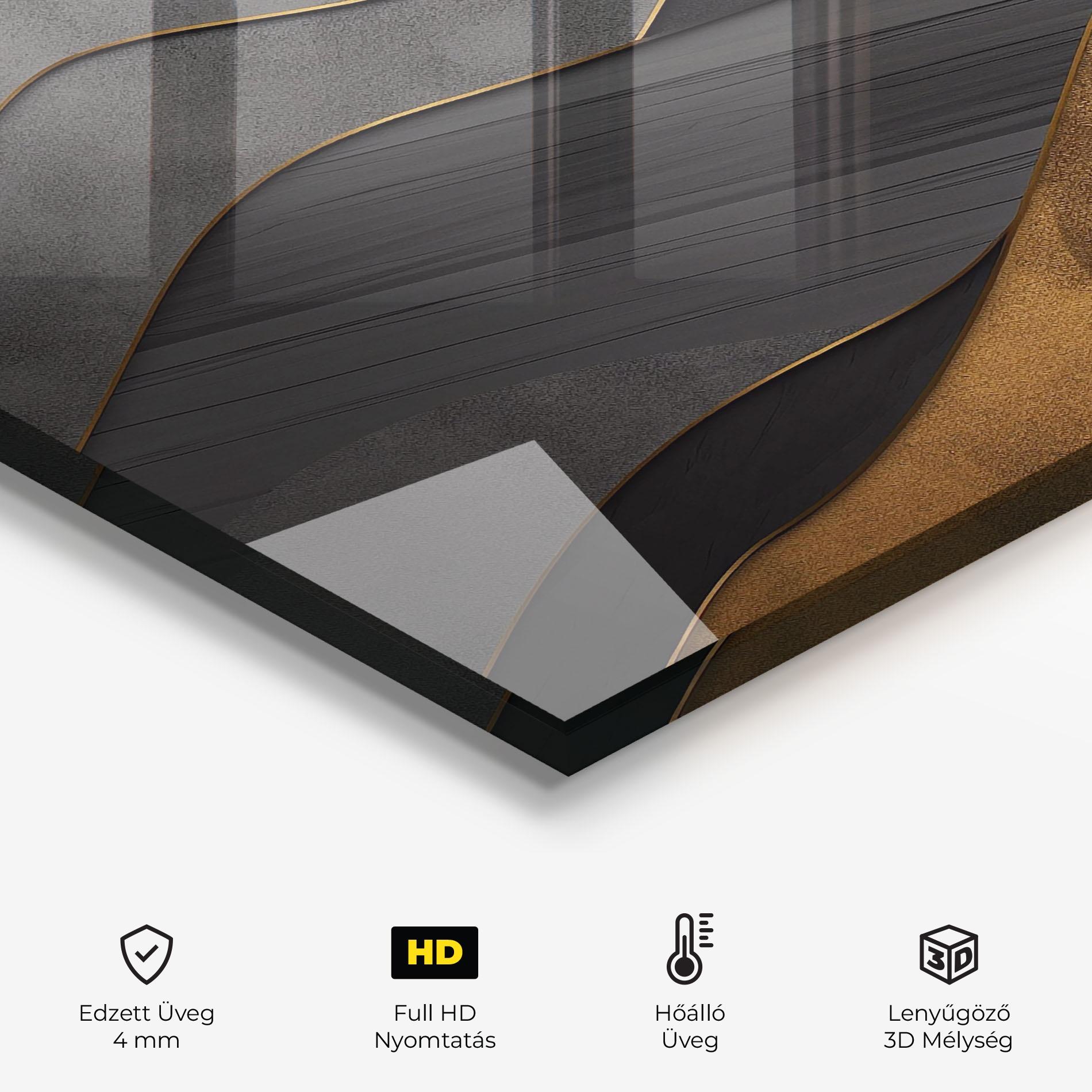 Konyhai üveg hátfal Abstract Gold And Grey Waves mockup 2