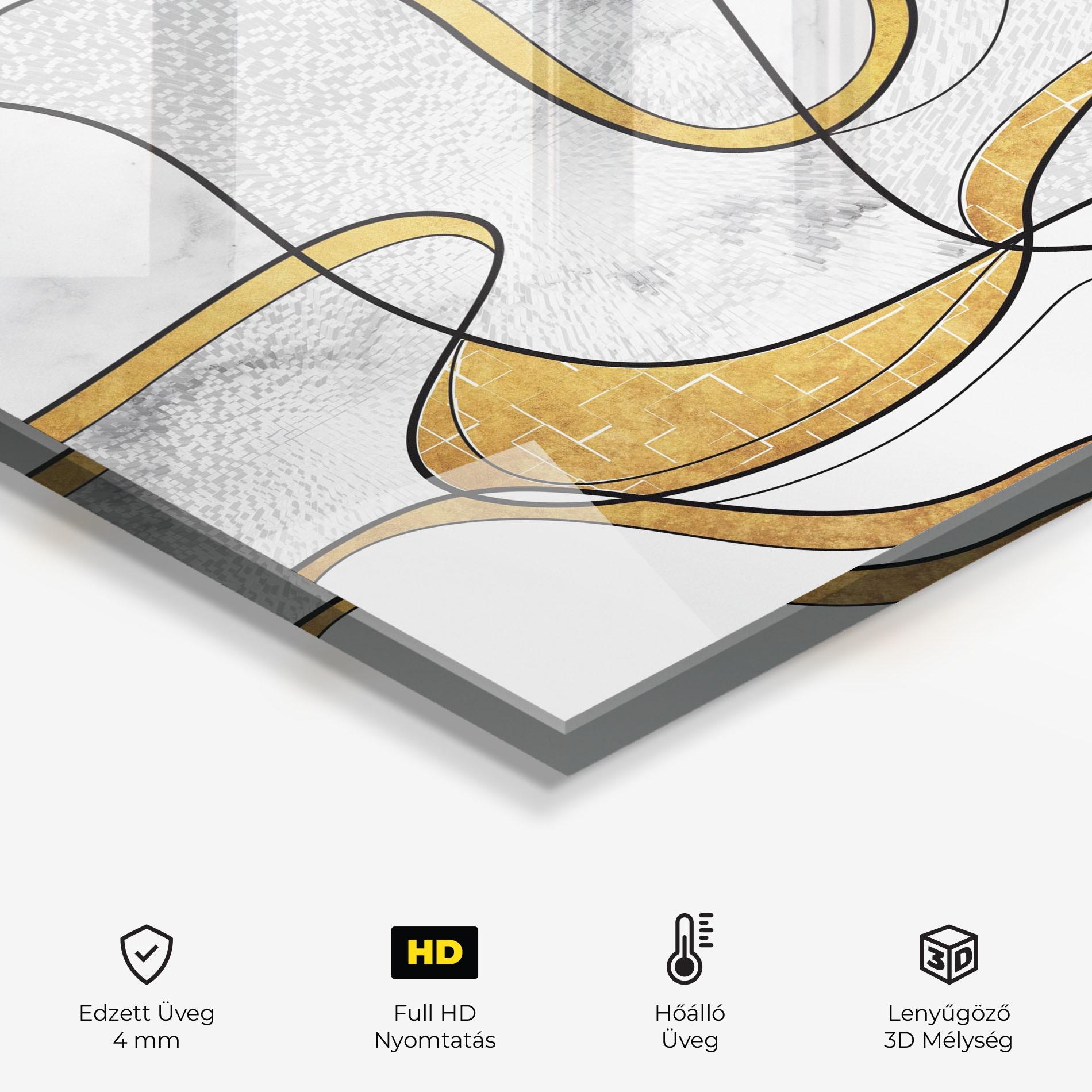 Konyhai üveg hátfal Abstract Gold Lines mockup 2