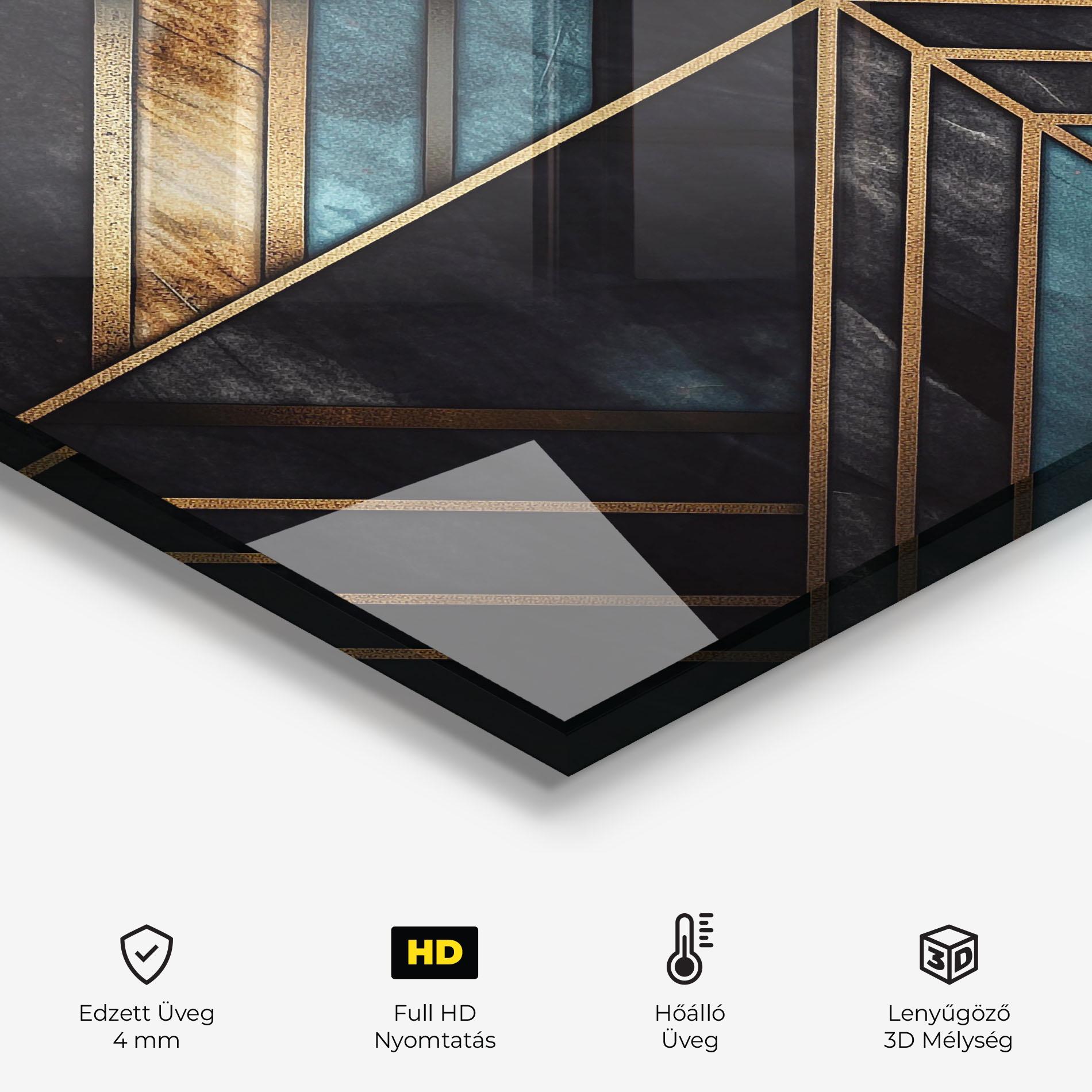 Konyhai üveg hátfal Gold Lines On Blue Painting mockup 2