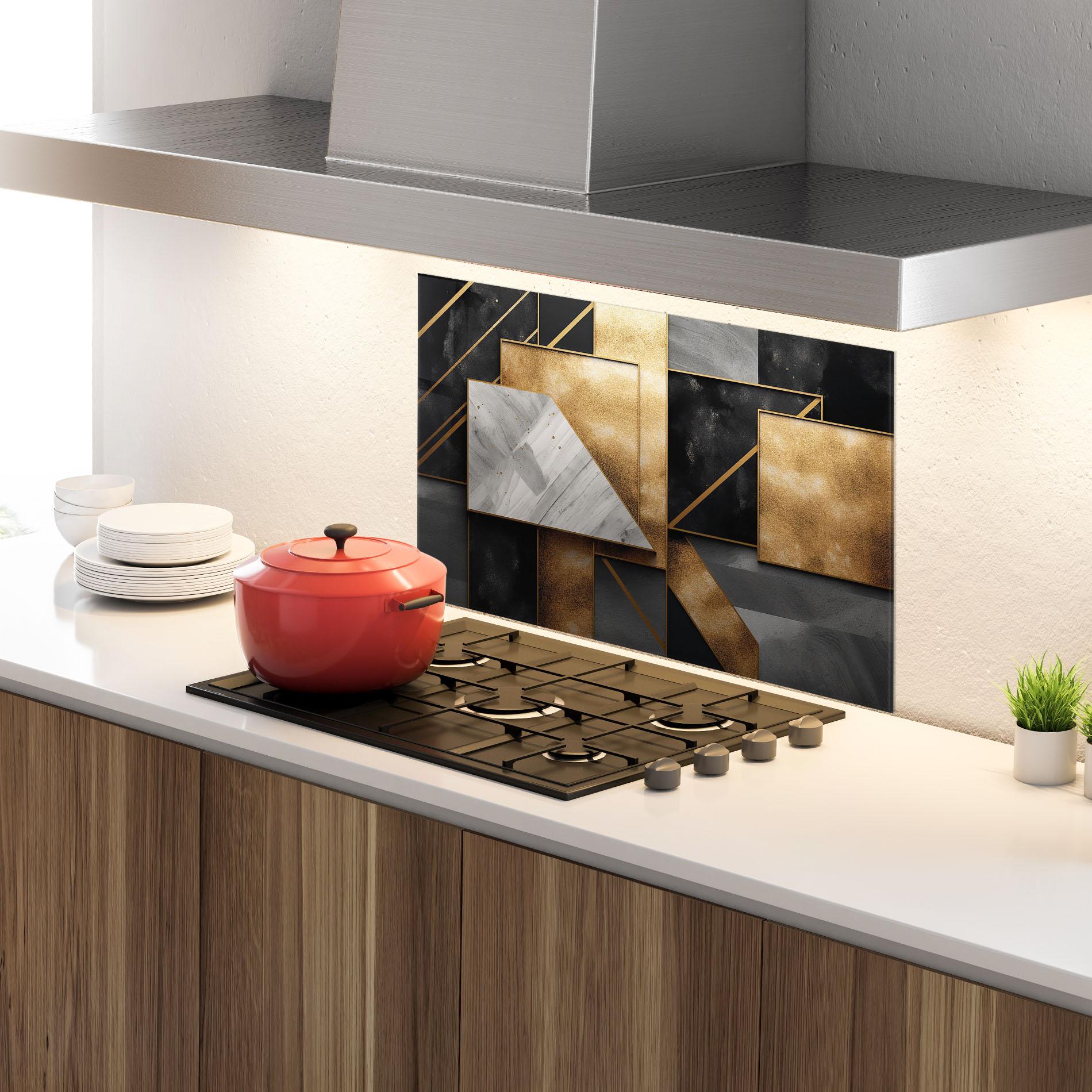 Konyhai üveg hátfal Abstract Gold Square mockup 4