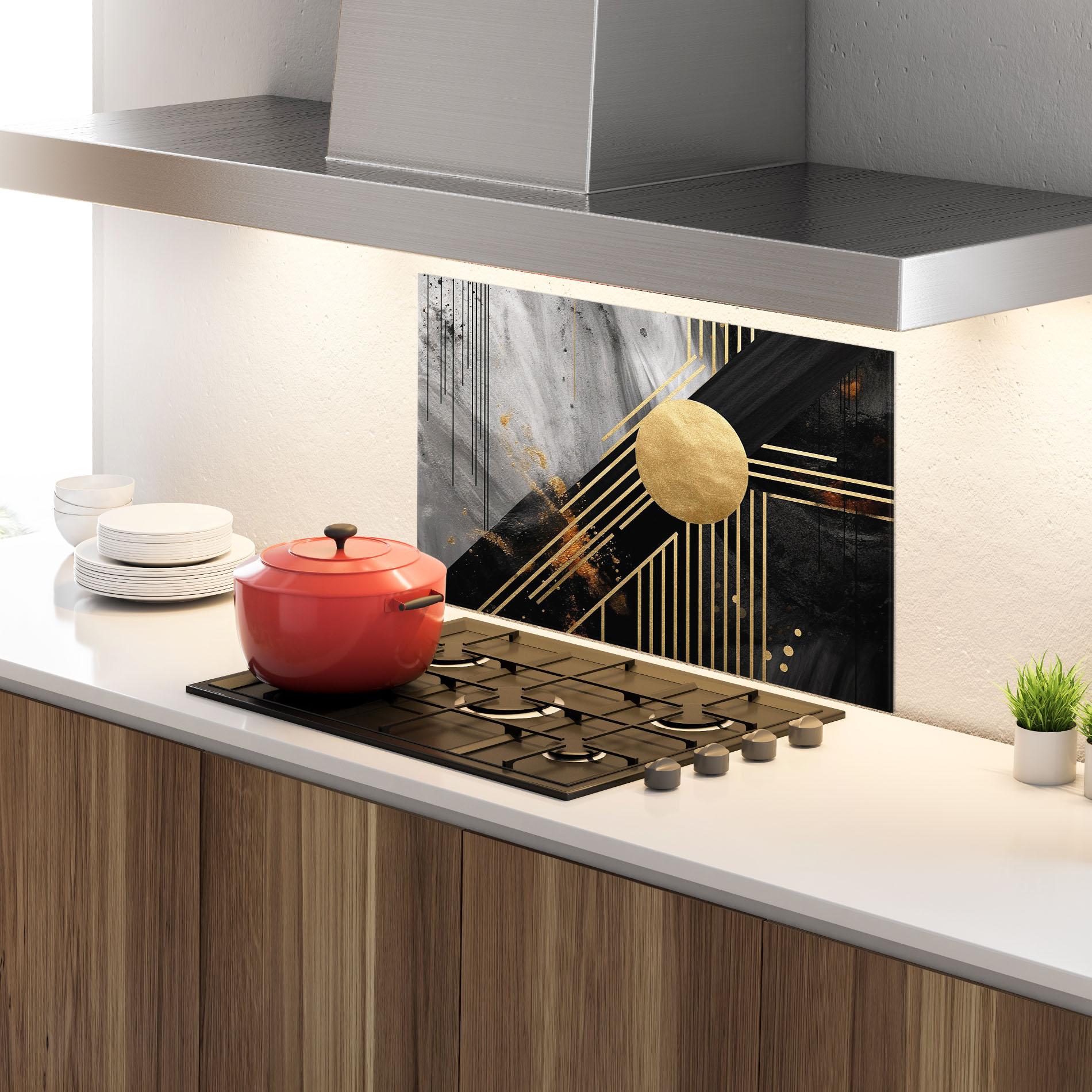 Konyhai üveg hátfal Gold Circle With Lines mockup 4