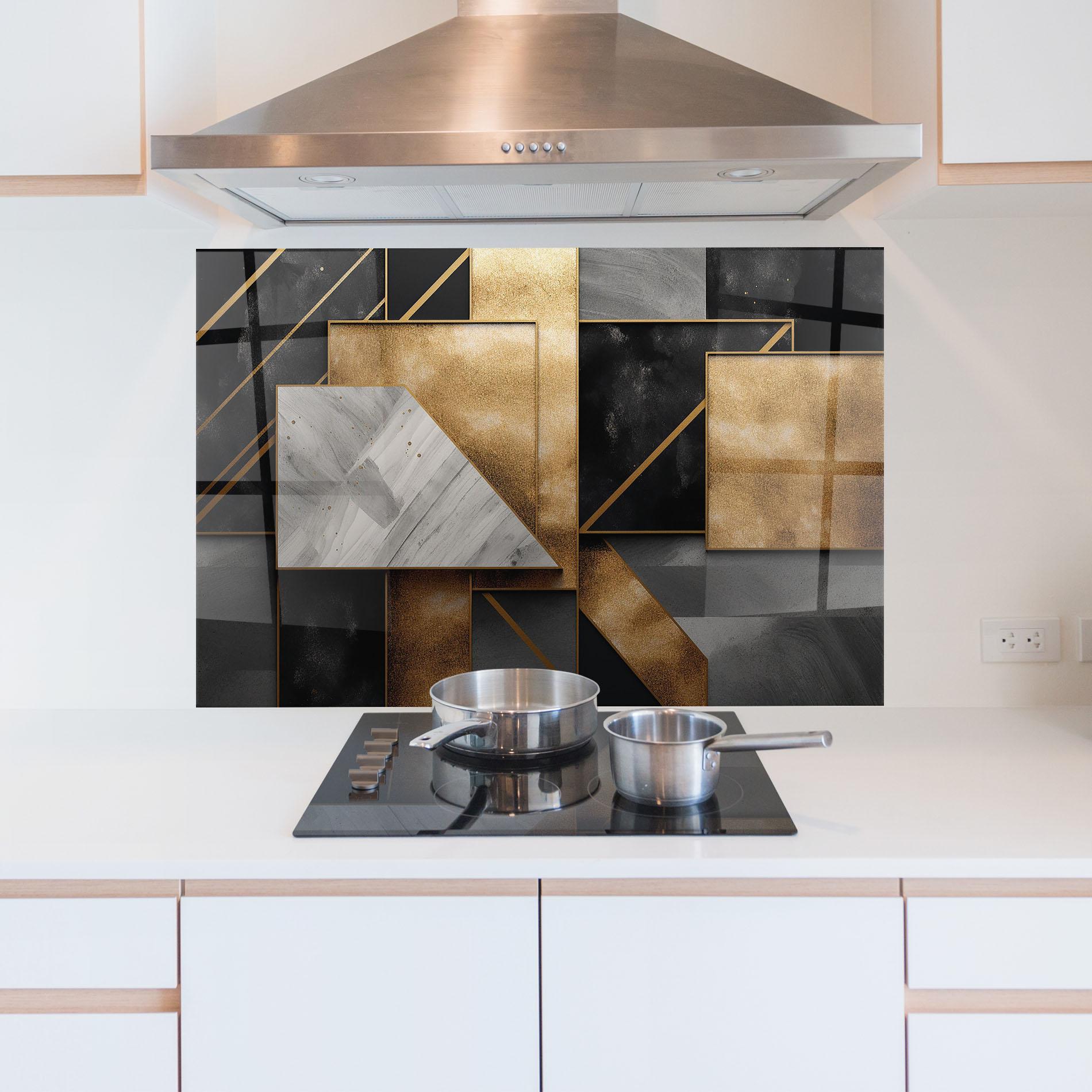 Konyhai üveg hátfal Abstract Gold Square mockup 5