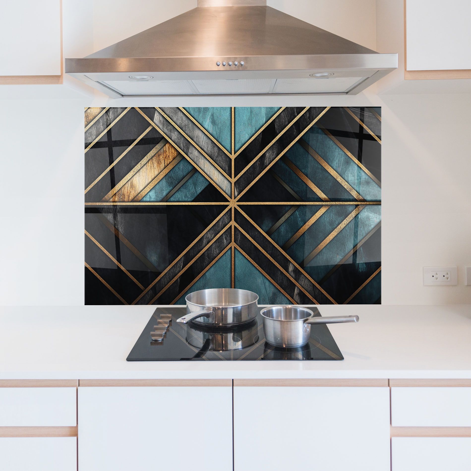 Gold Lines On Blue Painting mockup 5