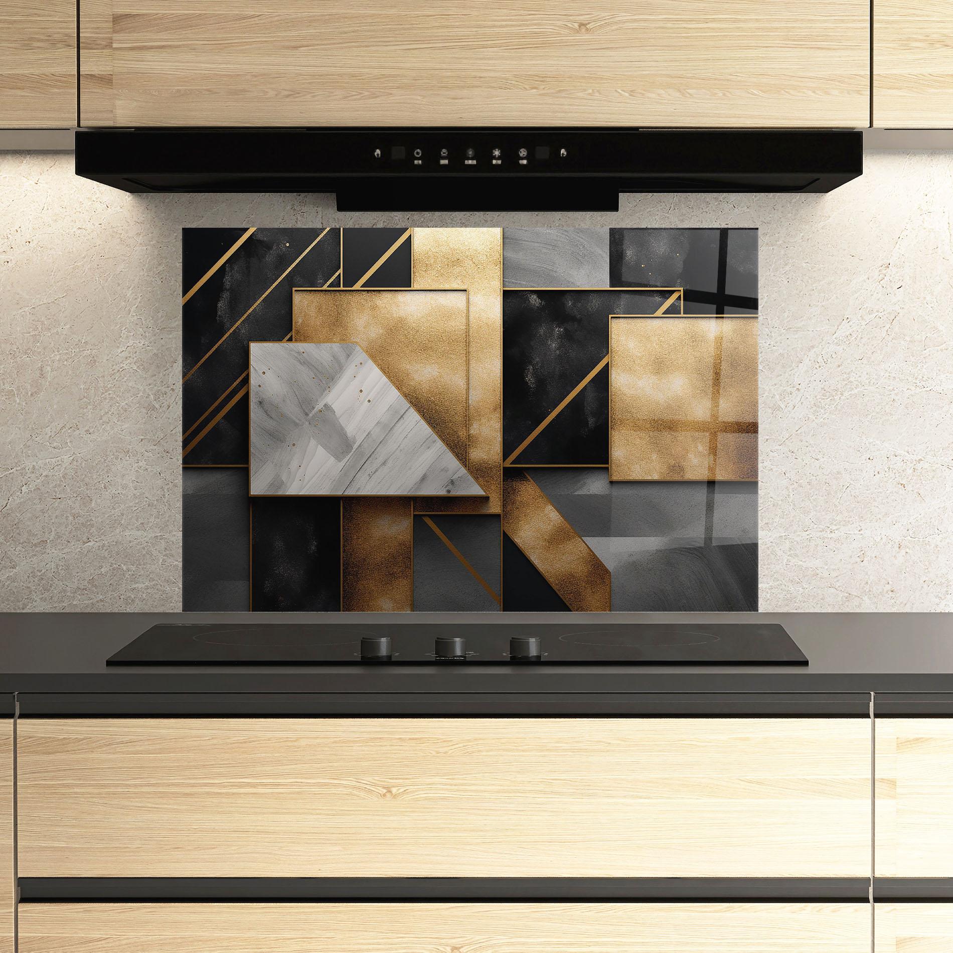 Konyhai üveg hátfal Abstract Gold Square mockup 3