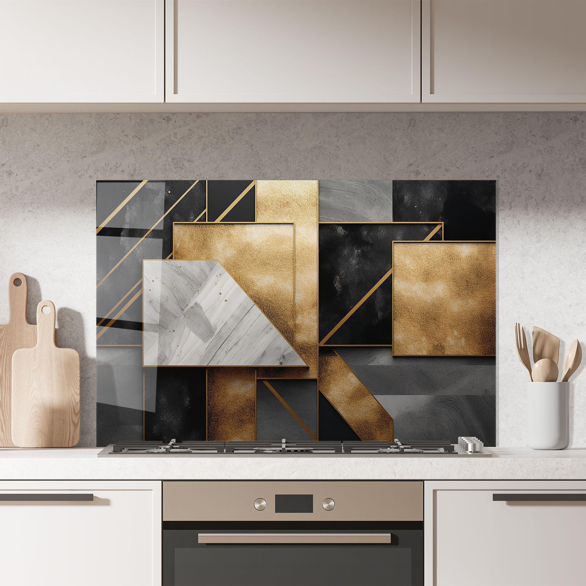 Konyhai üveg hátfal Abstract Gold Square mockup 7