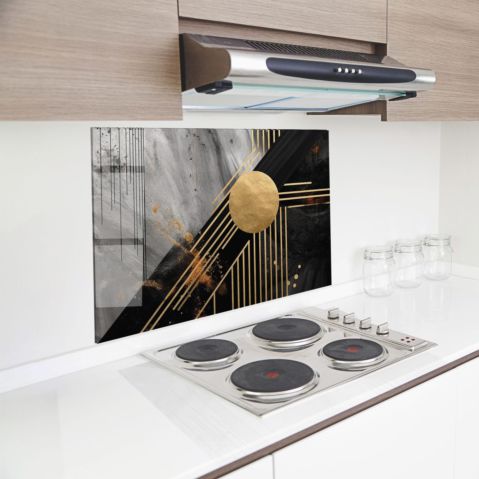 Konyhai üveg hátfal Gold Circle With Lines mockup 8