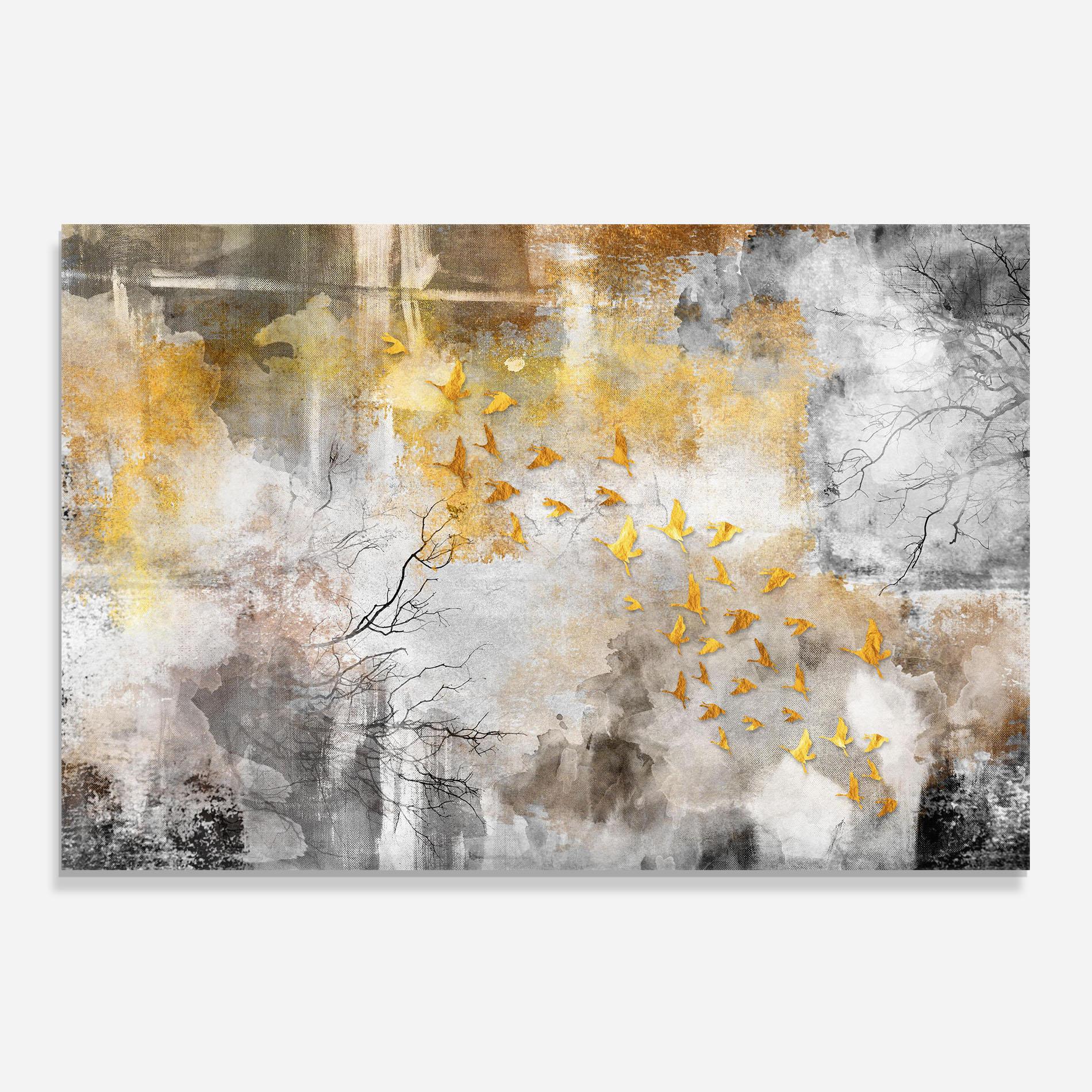 Konyhai üveg hátfal Gold Birds Flying mockup 0