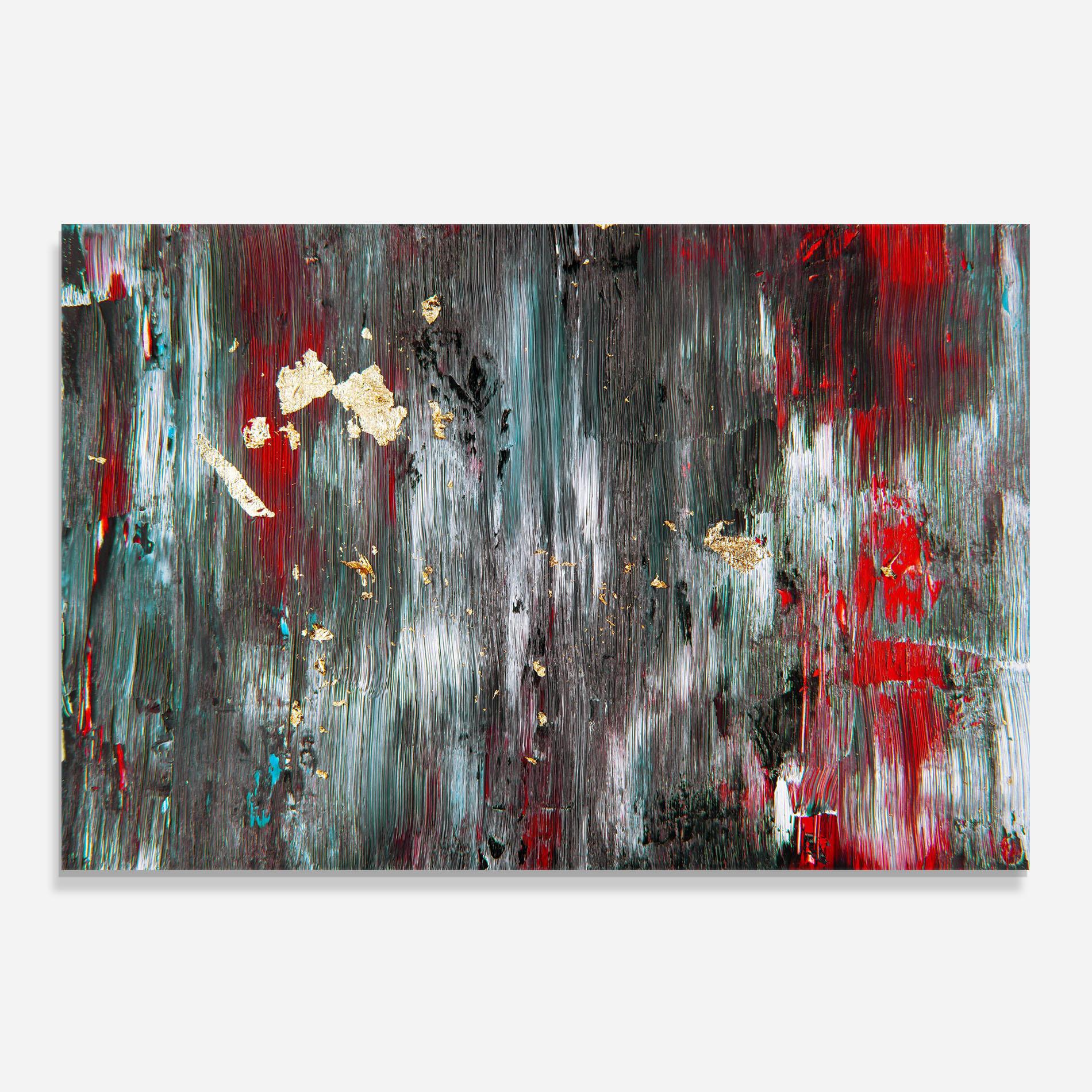 Konyhai üveg hátfal Grey With Red Painting mockup 0