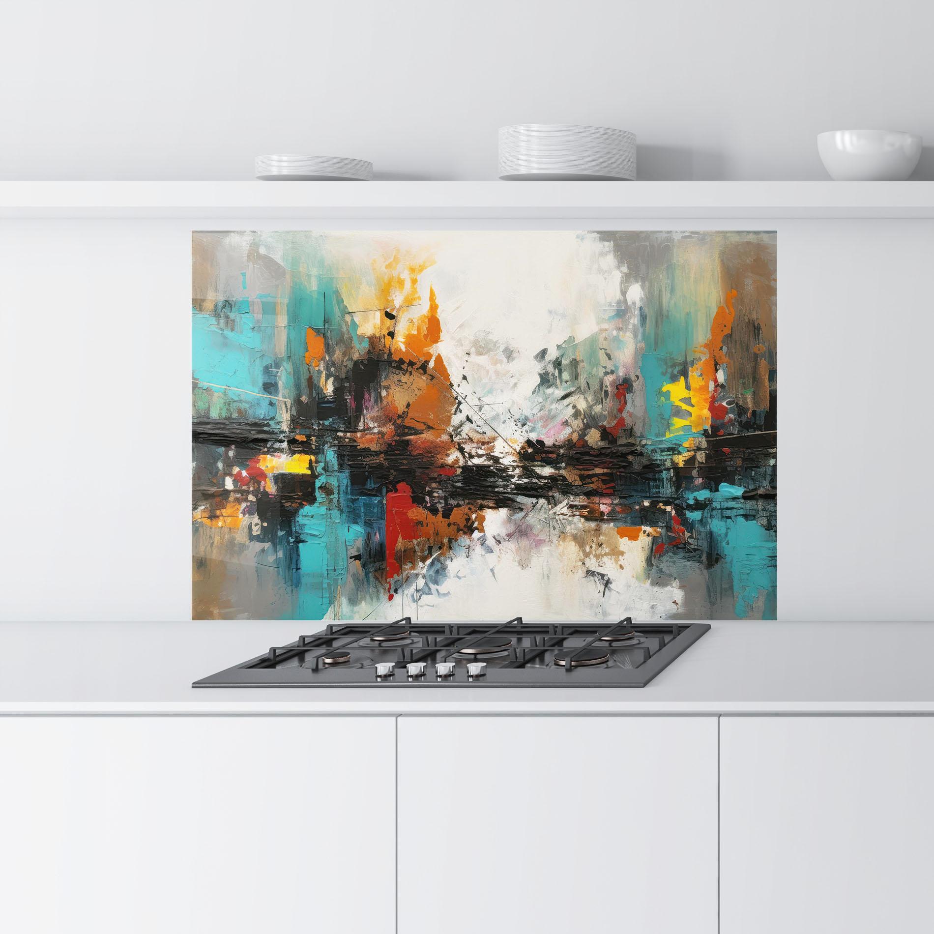 Konyhai üveg hátfal Abstract City Painting mockup 9