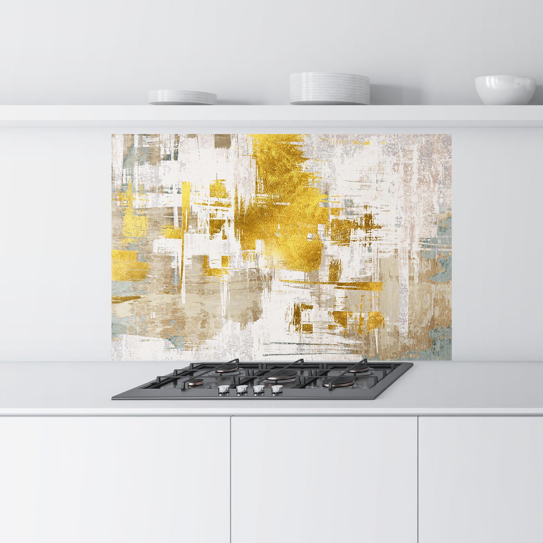 Konyhai üveg hátfal Gold And White Brush mockup 9