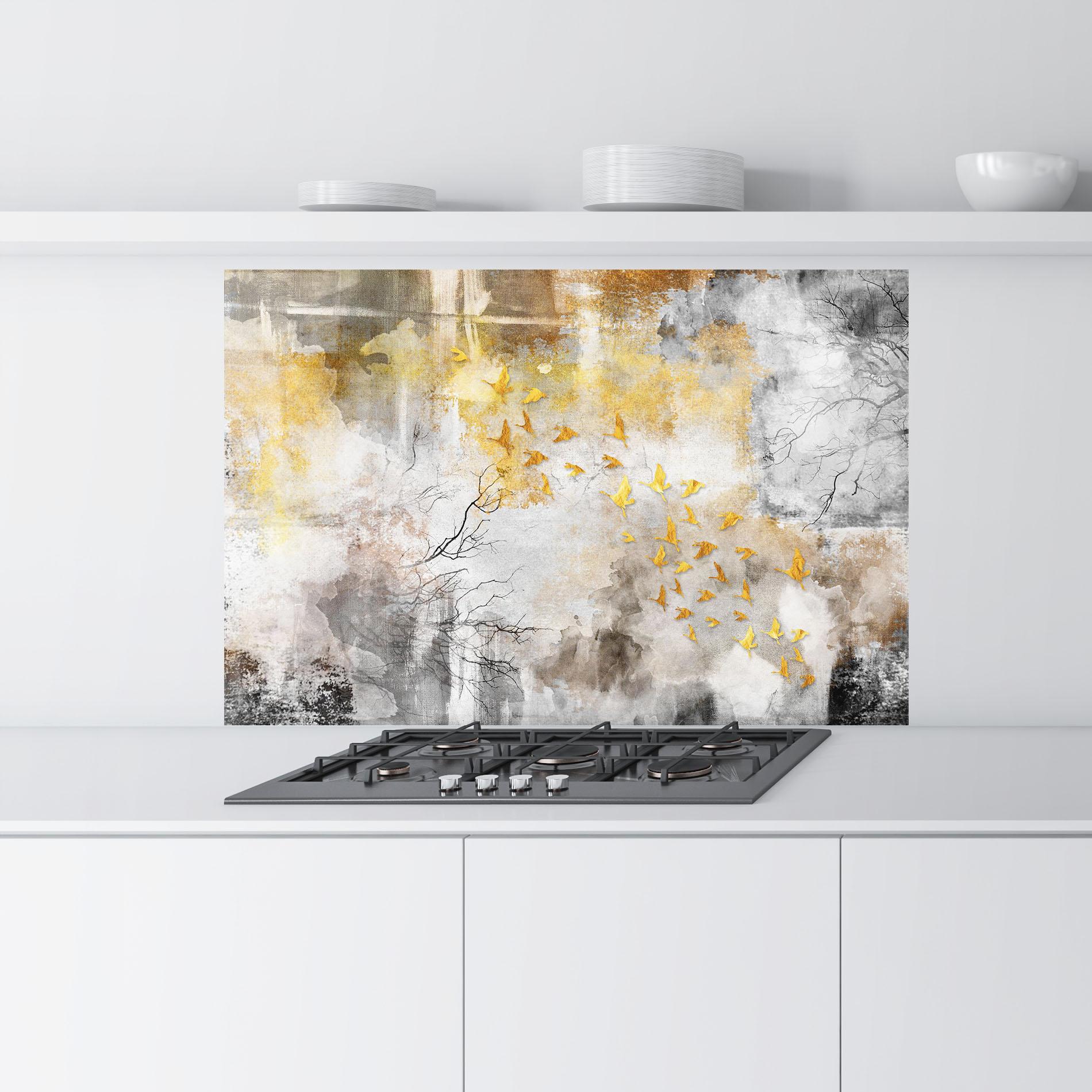 Konyhai üveg hátfal Gold Birds Flying mockup 9
